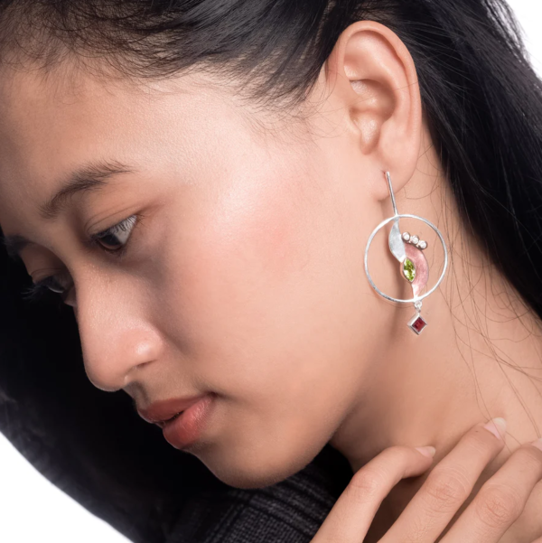 Nirmana Statement Drop Earrings in 925 Sterling Silver with Rhodium and Rose Gold Plated - Image 2