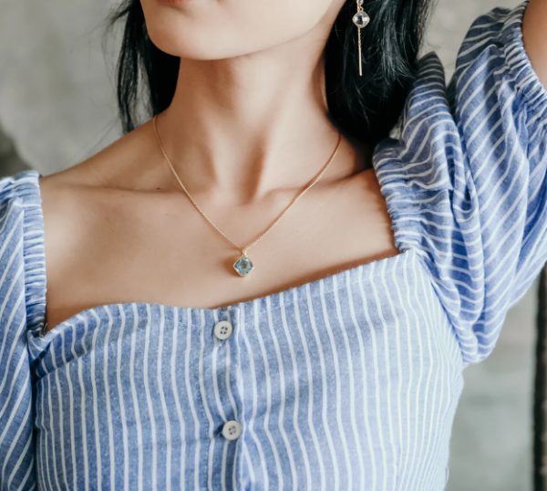 Elegance Cushion Gemstone Pendant in Sterling Silver with 18k Gold Plated/Rhodium Plated Pelangi Collections - Image 2